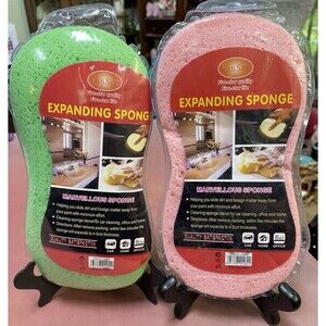 2 LanSet Expanding Sponge Multifunctional Sponge Green & Pink Brand New